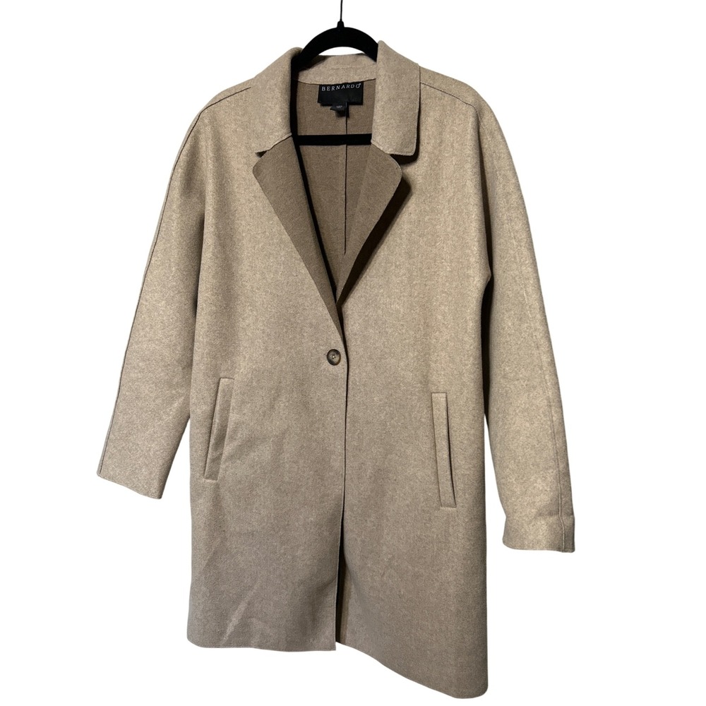 Bernardo Wool Blend Single Button Coat Beige Women's Size Medium EUC